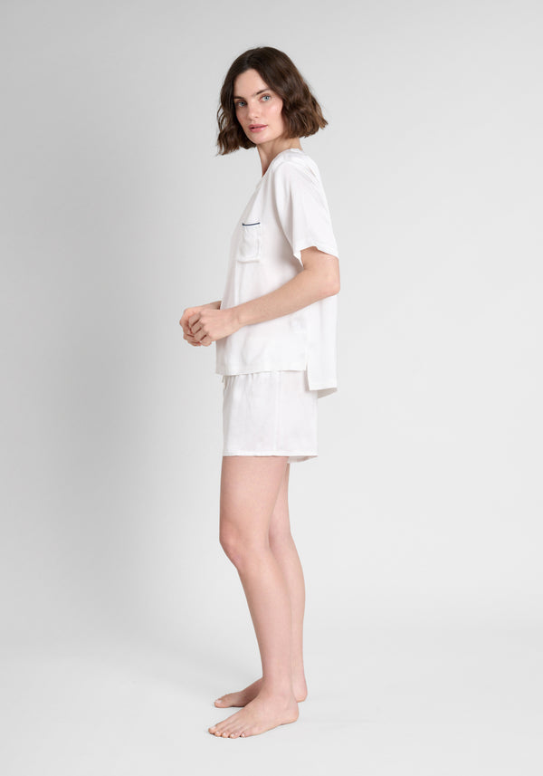 Sleepy Jones Leonora Short Set In White Washable Silk