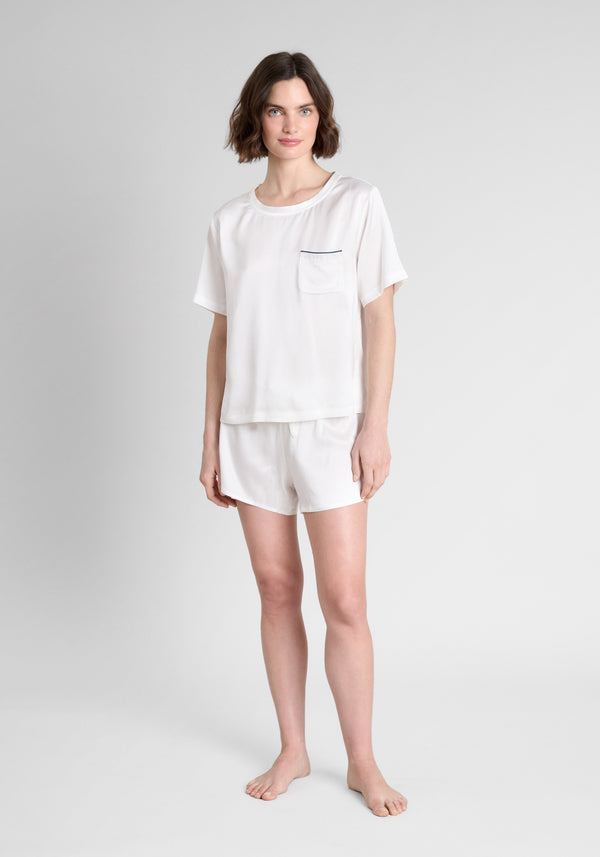 Sleepy Jones Leonora Short Set In White Washable Silk