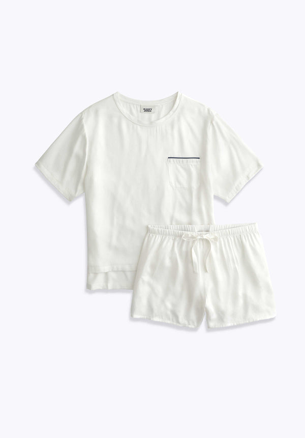 sleepy jones Leonora Short Set in White Washable Silk