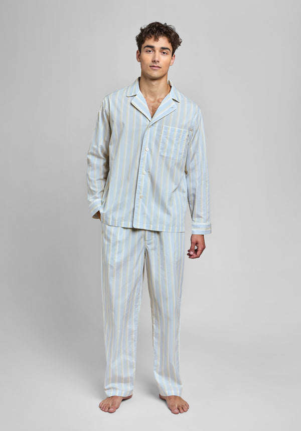 Sleepy Jones Lowell Pajama Set In Blue & Cream Double Stripe