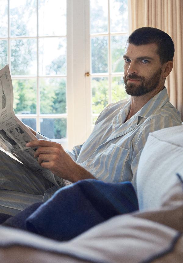 Sleepy Jones Lowell Pajama Set In Blue & Cream Double Stripe