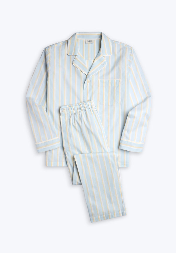 sleepy jones Lowell Pajama Set in Blue & Cream Double Stripe