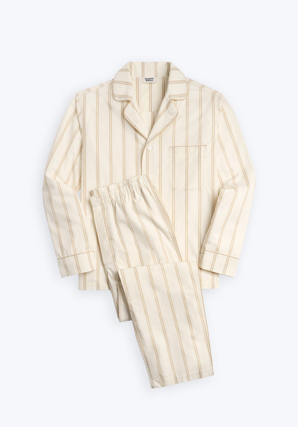sleepy jones Lowell Pajama Set in Sand & Cream Stripe