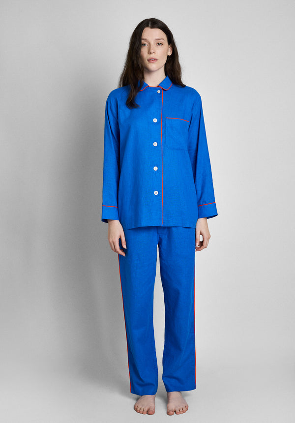 Sleepy Jones Margaret Pajama Set In Azure Linen-Cotton