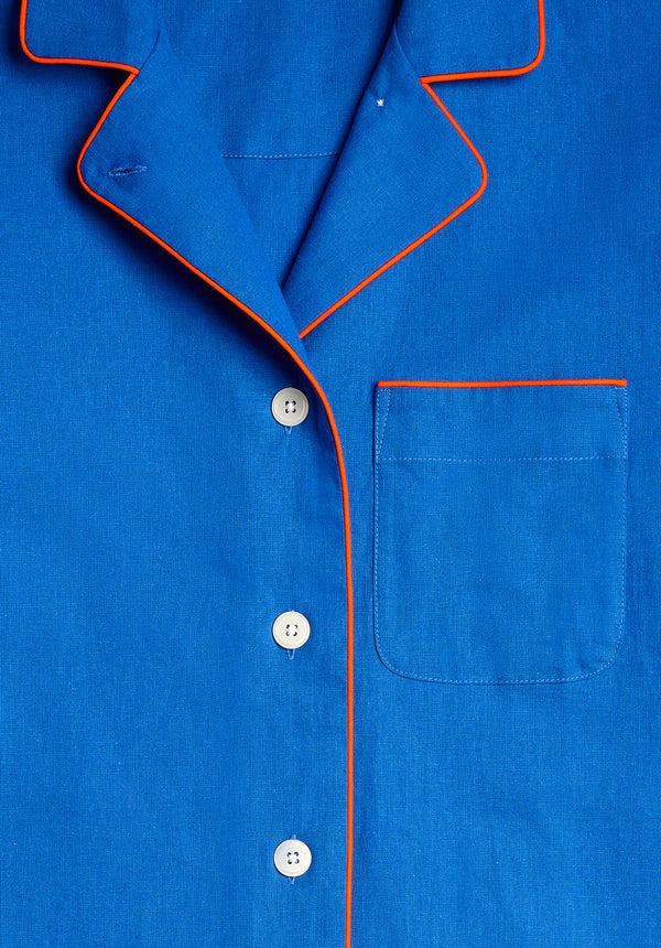 Sleepy Jones Margaret Pajama Set In Azure Linen-Cotton