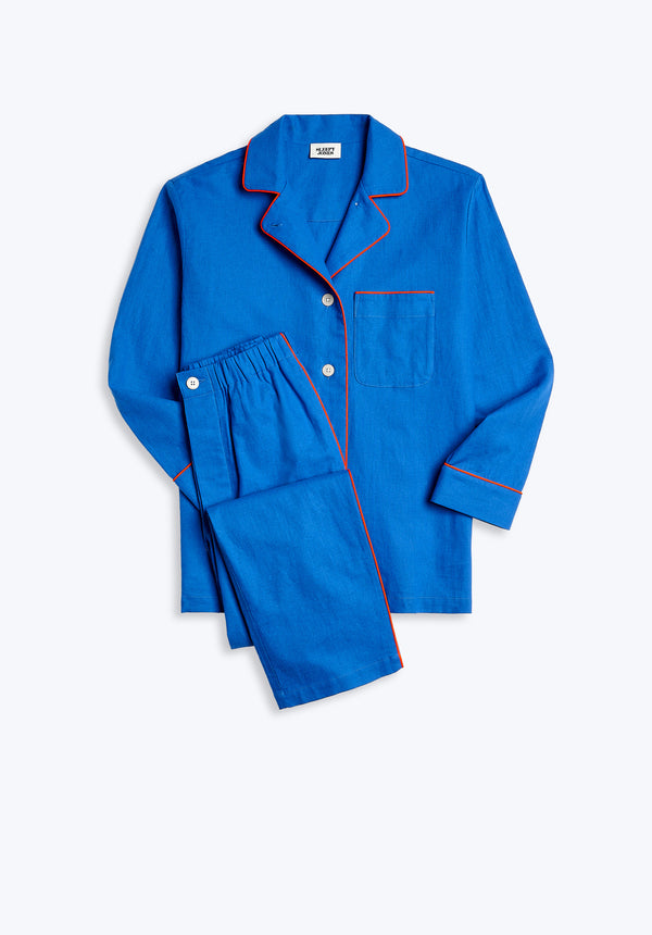 sleepy jones Margaret Pajama Set in Azure Linen-Cotton