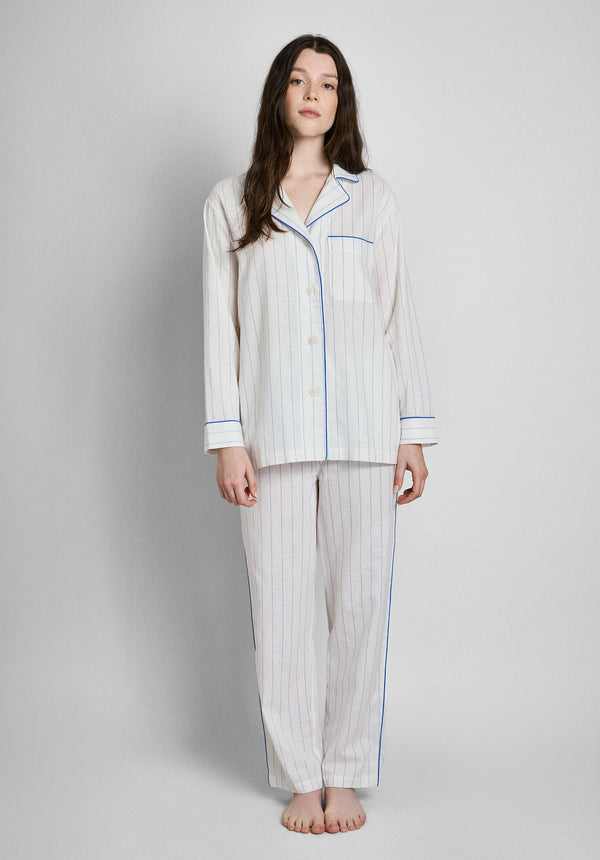 Sleepy Jones Margaret Pajama Set In Linen-Cotton Baker Stripe