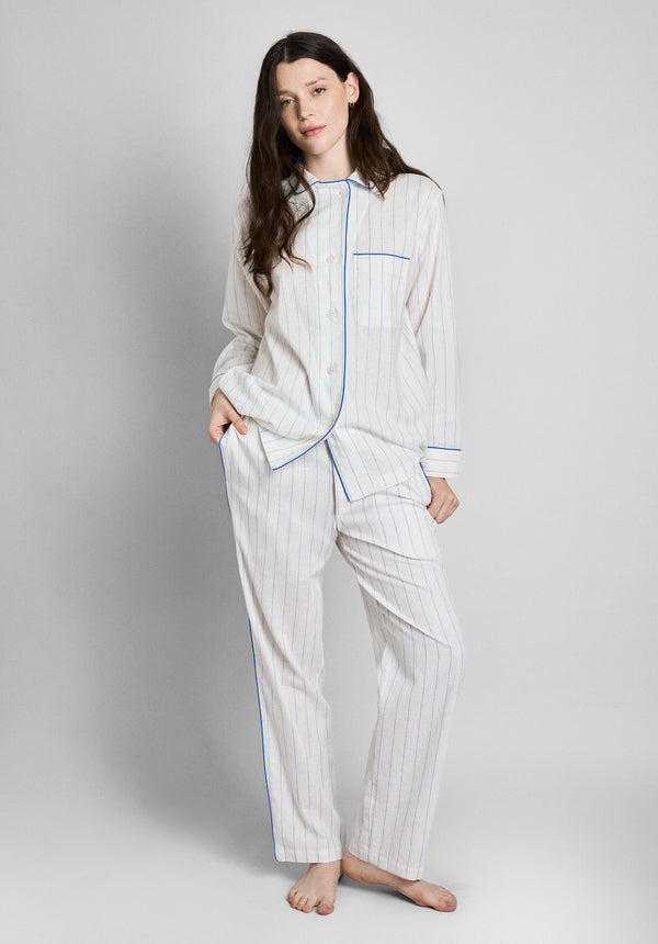 Sleepy Jones Margaret Pajama Set In Linen-Cotton Baker Stripe