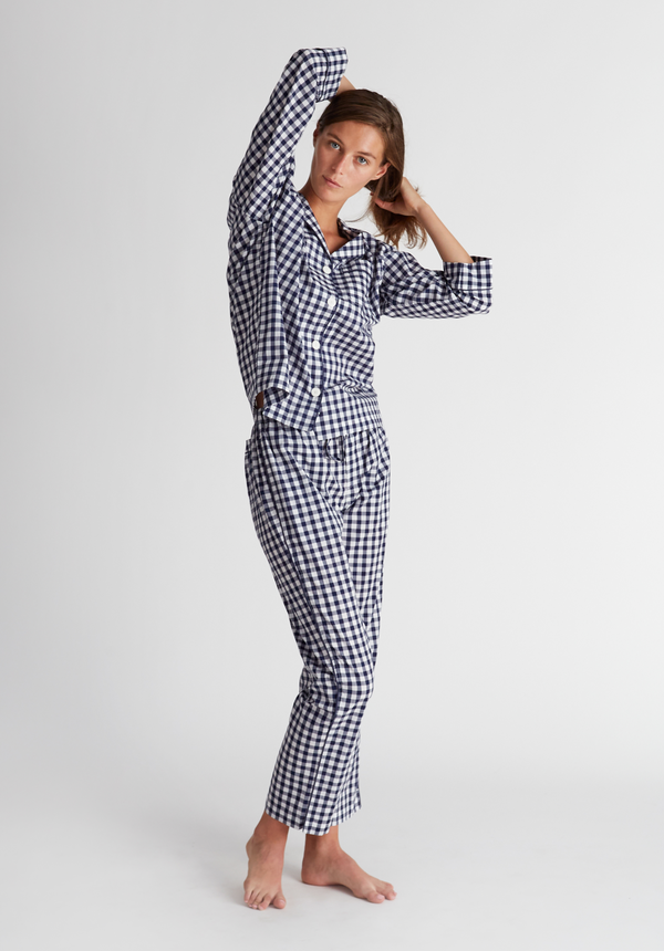 Sleepy Jones Marina Pajama Set In Large Navy Gingham