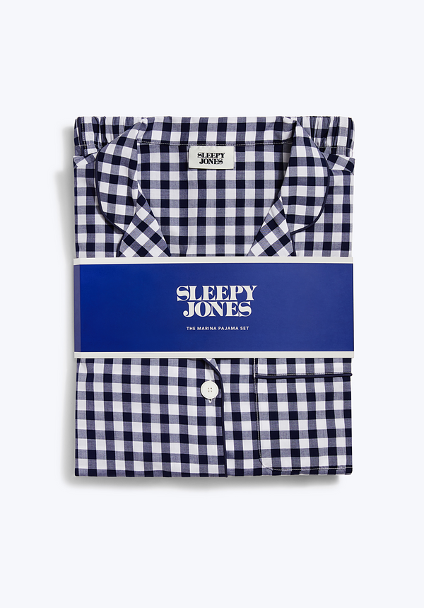 Sleepy Jones Marina Pajama Set In Large Navy Gingham