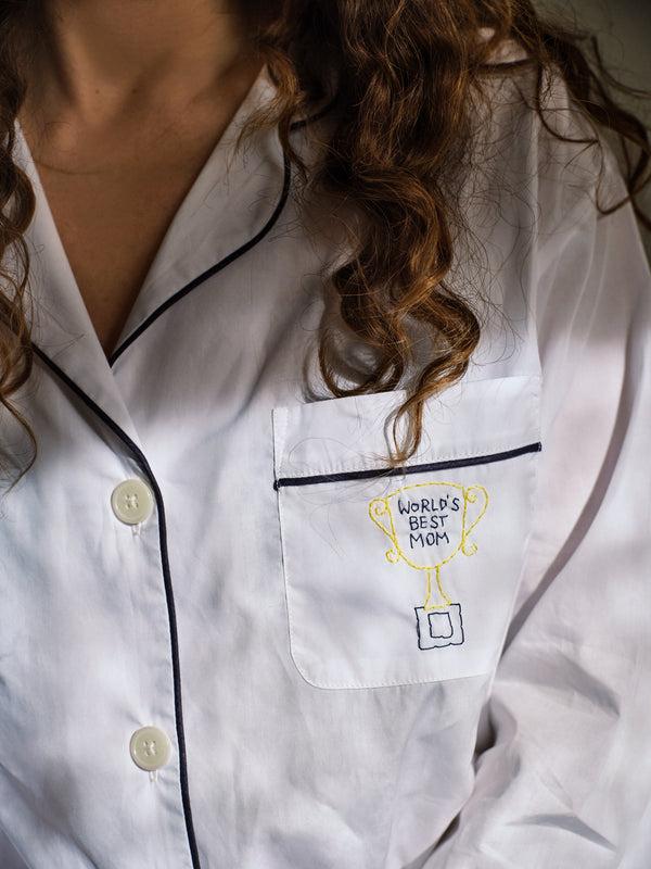 Sleepy Jones Marina Pajama Set In World's Best Mom Trophy