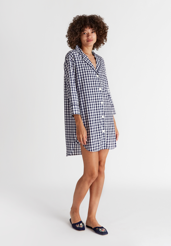 Sleepy Jones Marina Shirt Dress In Large Navy Gingham