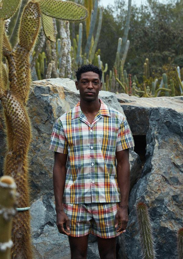 Sleepy Jones Martin Camp Shirt In Beige Golfer's Madras