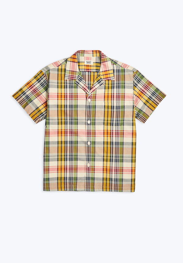 sleepy jones Martin Camp Shirt in Beige Golfer's Madras