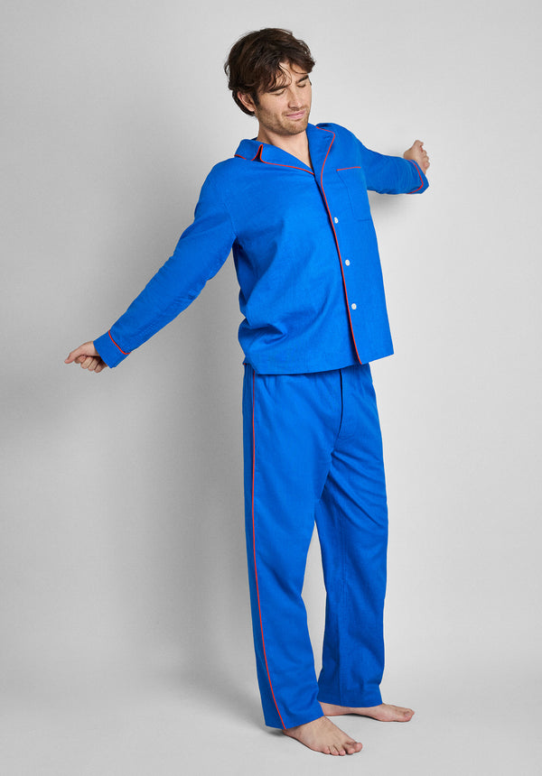 Sleepy Jones Milton Pajama Set In Azure Linen-Cotton
