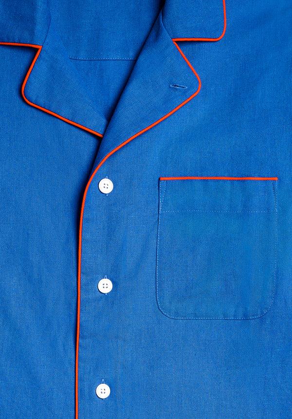 Sleepy Jones Milton Pajama Set In Azure Linen-Cotton