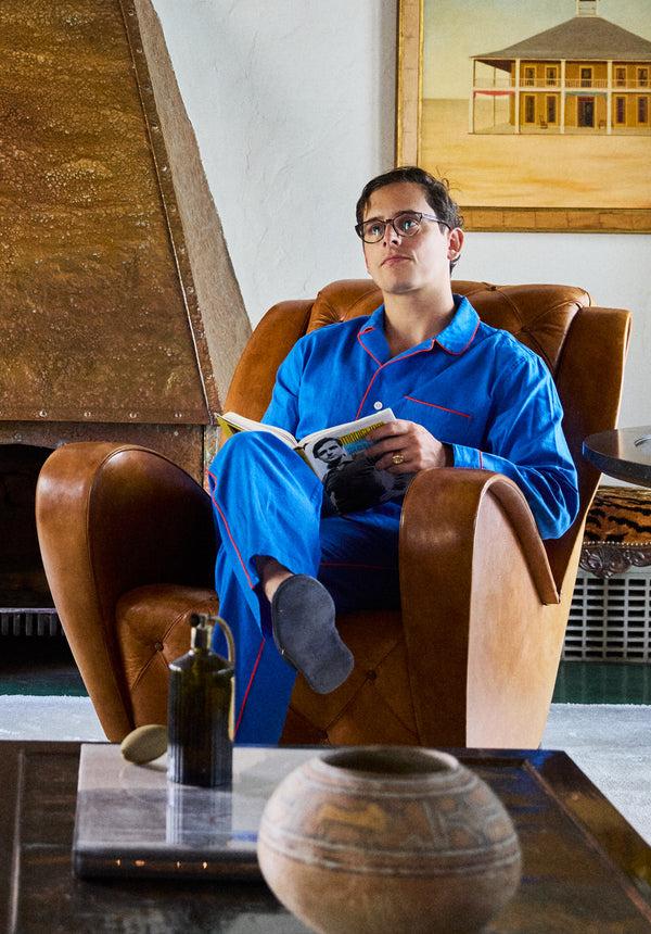 Sleepy Jones Milton Pajama Set In Azure Linen-Cotton