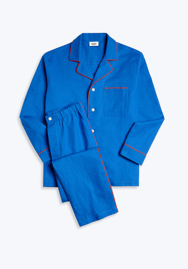sleepy jones Milton Pajama Set in Azure Linen-Cotton