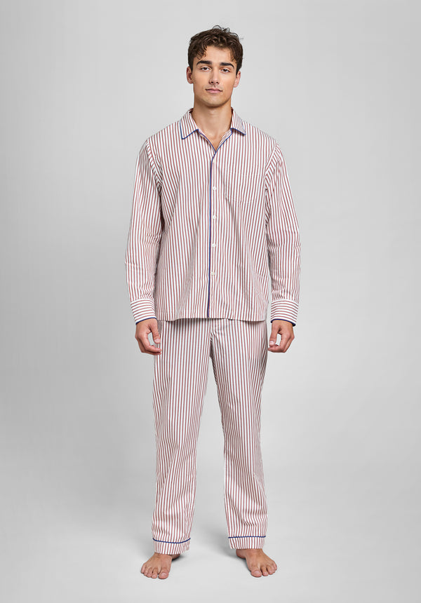 Sleepy Jones Henry Pajama Set In Burgundy Stripe