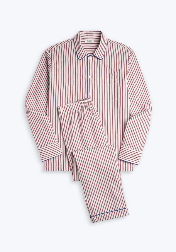 sleepy jones Henry Pajama Set in Burgundy Stripe
