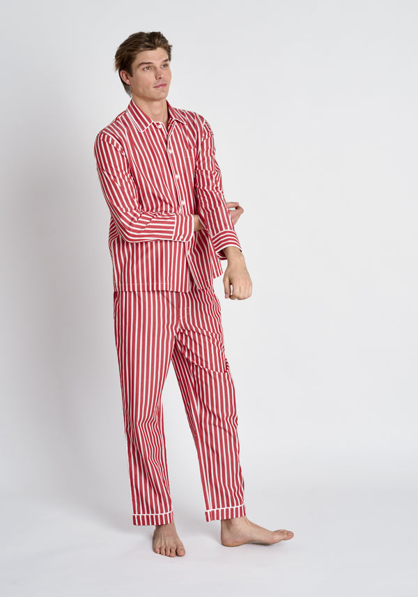 Sleepy Jones Henry Pajama Set In Red Breton Stripe