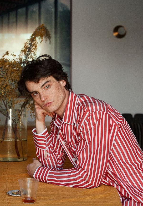 Sleepy Jones Henry Pajama Set In Red Breton Stripe