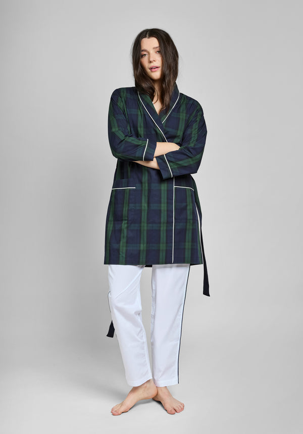 Sleepy Jones Isa Short Robe In Blackwatch