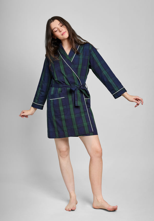 Sleepy Jones Isa Short Robe In Blackwatch