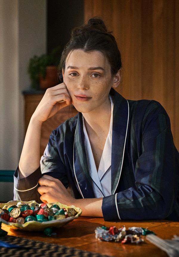 Sleepy Jones Isa Short Robe In Blackwatch