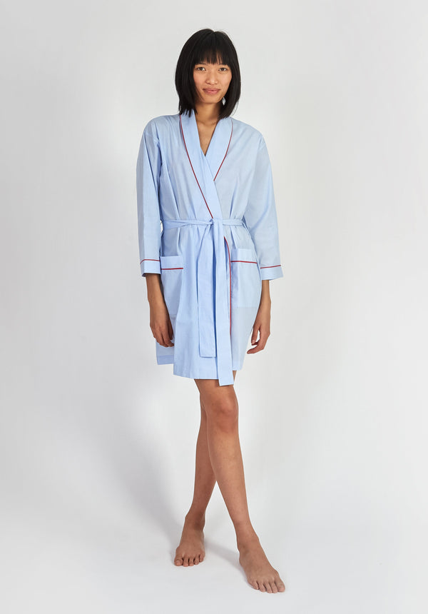 Sleepy Jones Isa Short Robe In Blue End On End