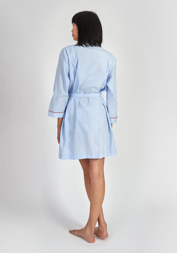 Sleepy Jones Isa Short Robe In Blue End On End