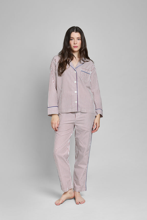 Sleepy Jones Marina Pajama Set In Burgundy Stripe