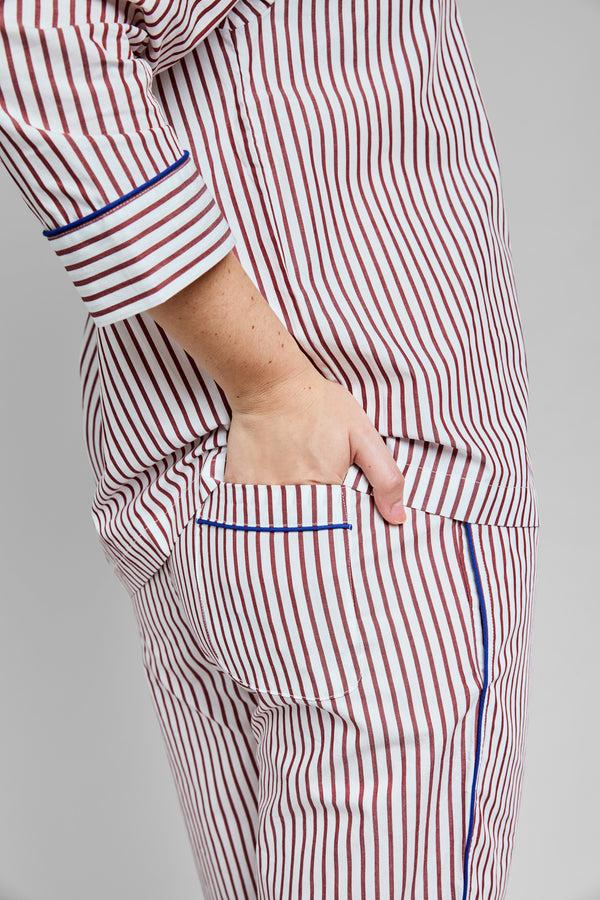 Sleepy Jones Marina Pajama Set In Burgundy Stripe
