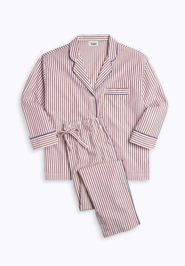 sleepy jones Marina Pajama Set in Burgundy Stripe