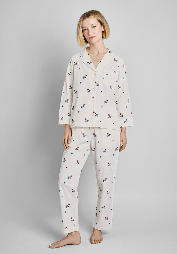 Sleepy Jones Marina Pajama Set In Embroidered Posy