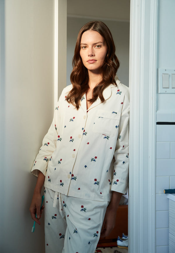 Sleepy Jones Marina Pajama Set In Embroidered Posy
