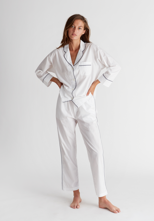 Sleepy Jones Marina Pajama Set In White Poplin