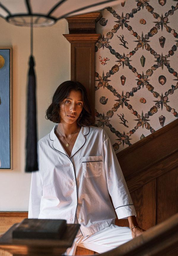 Sleepy Jones Marina Pajama Set In White Poplin