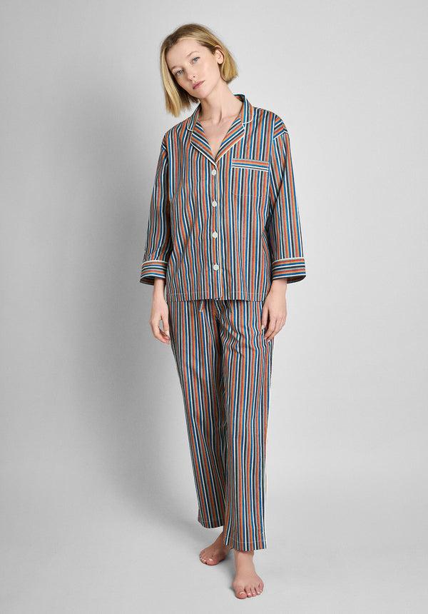 Sleepy Jones Marina Pajama Set In Woodblock Stripe