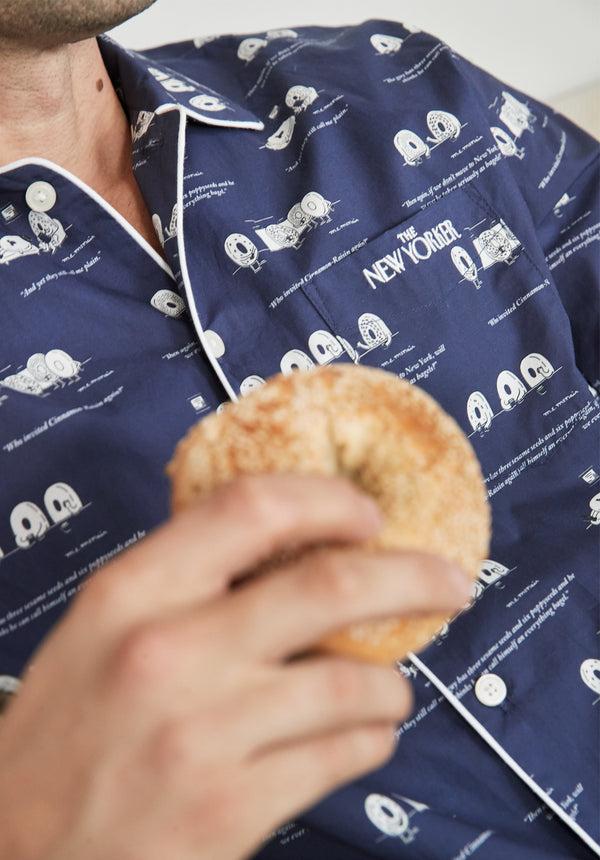 Sleepy Jones Sleepy Jones X The New Yorker – The Henry Pajama Set In Dozin' Bagels Navy