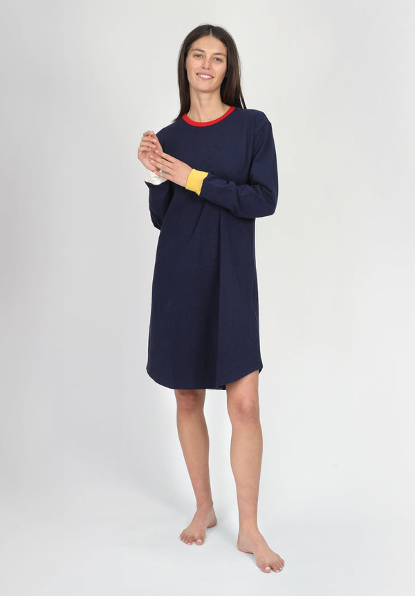 Sleepy Jones Twyla T-Shirt Dress In Navy Colorblock