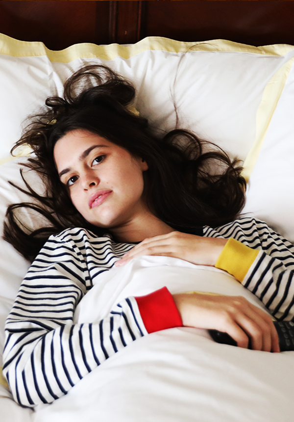 Sleepy Jones Twyla T-Shirt Dress In White & Navy Striped Jersey Colorblock