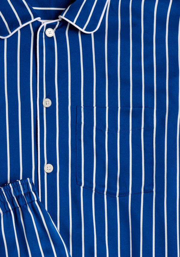Sleepy Jones Washable Silk Henry Pajama Set In Blue & White Tie Stripe