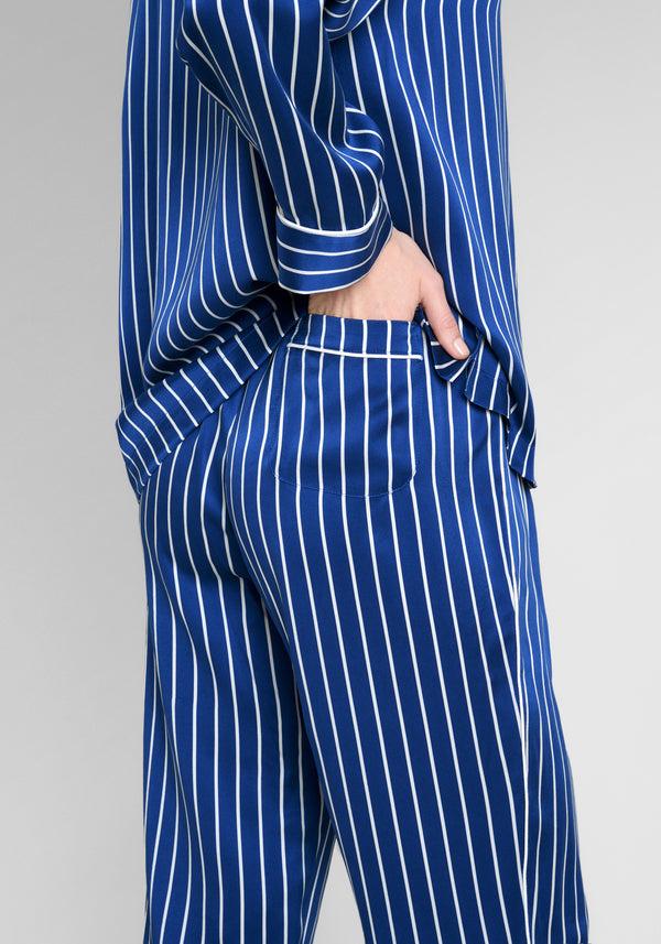 Sleepy Jones Washable Silk Marina Pajama Set In Blue & White Tie Stripe
