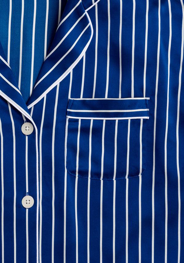 Sleepy Jones Washable Silk Marina Pajama Set In Blue & White Tie Stripe