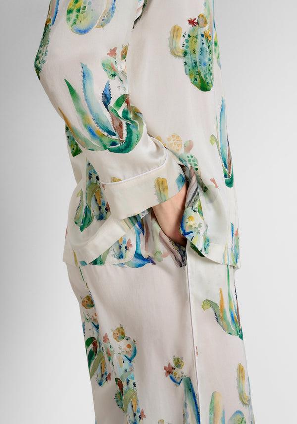 Sleepy Jones Washable Silk Marina Pajama Set In Cacti Watercolor