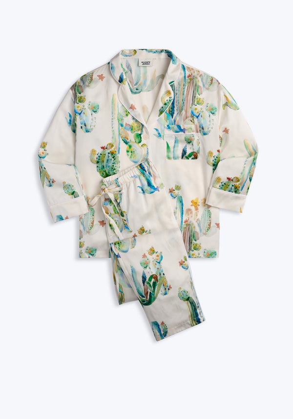 sleepy jones Washable Silk Marina Pajama Set in Cacti Watercolor