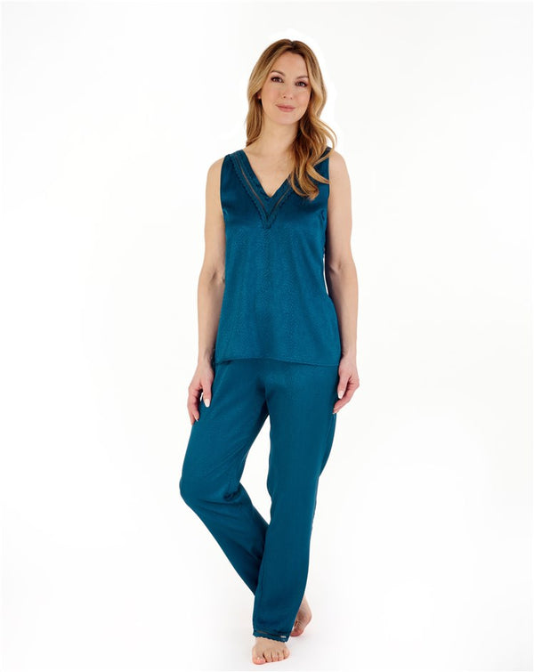 Slenderella Animal Jacquard Satin V Neck Cami & Trouser Set GL88722