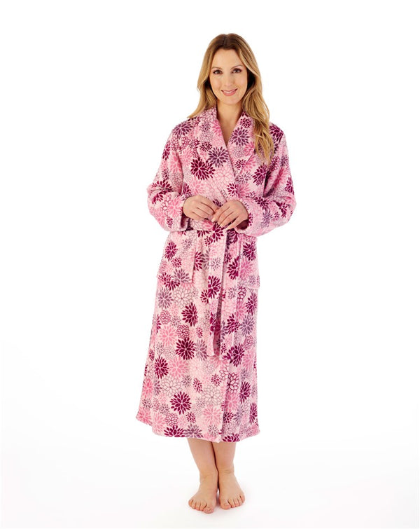 Slenderella Bold Floral Flannel Fleece 46" Wrap Housecoat HC02313