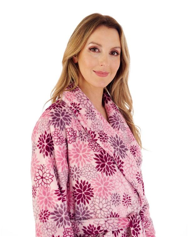 Slenderella Bold Floral Flannel Fleece 46" Wrap Housecoat HC02313